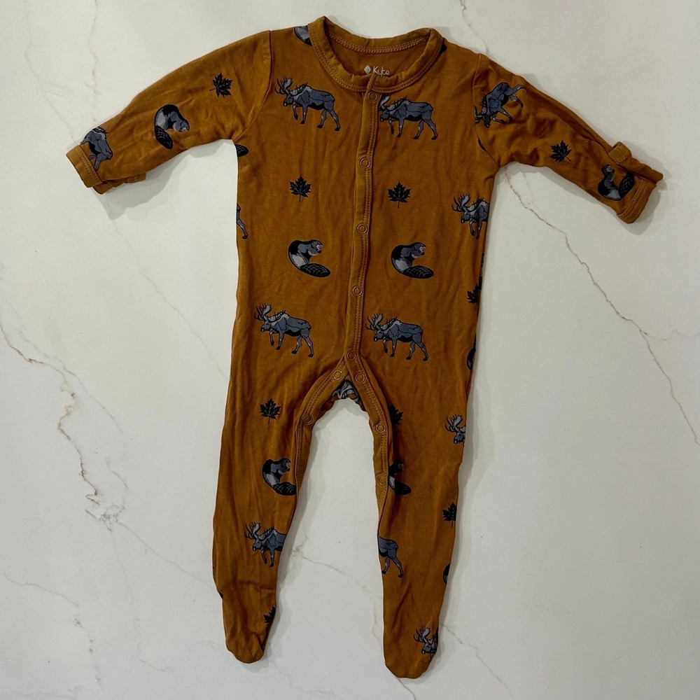 Kyte Baby Bamboo One Piece Sleeper Pajamas with Snaps Brown Moose 0-3 Months